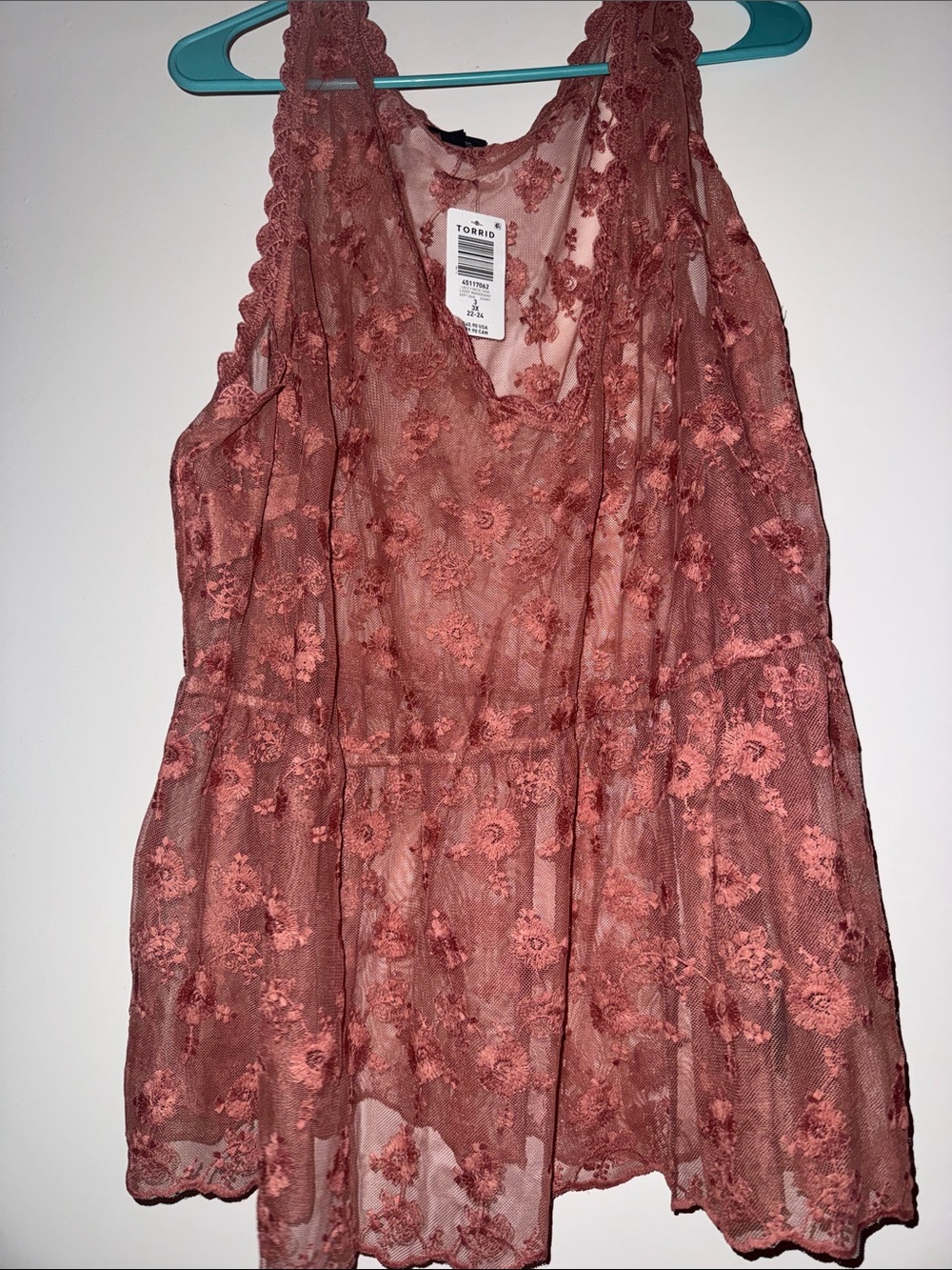 torrid Rose-Pink Lace Floral V-Neck Tank